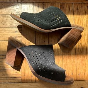 Toms heeled black suede sandal